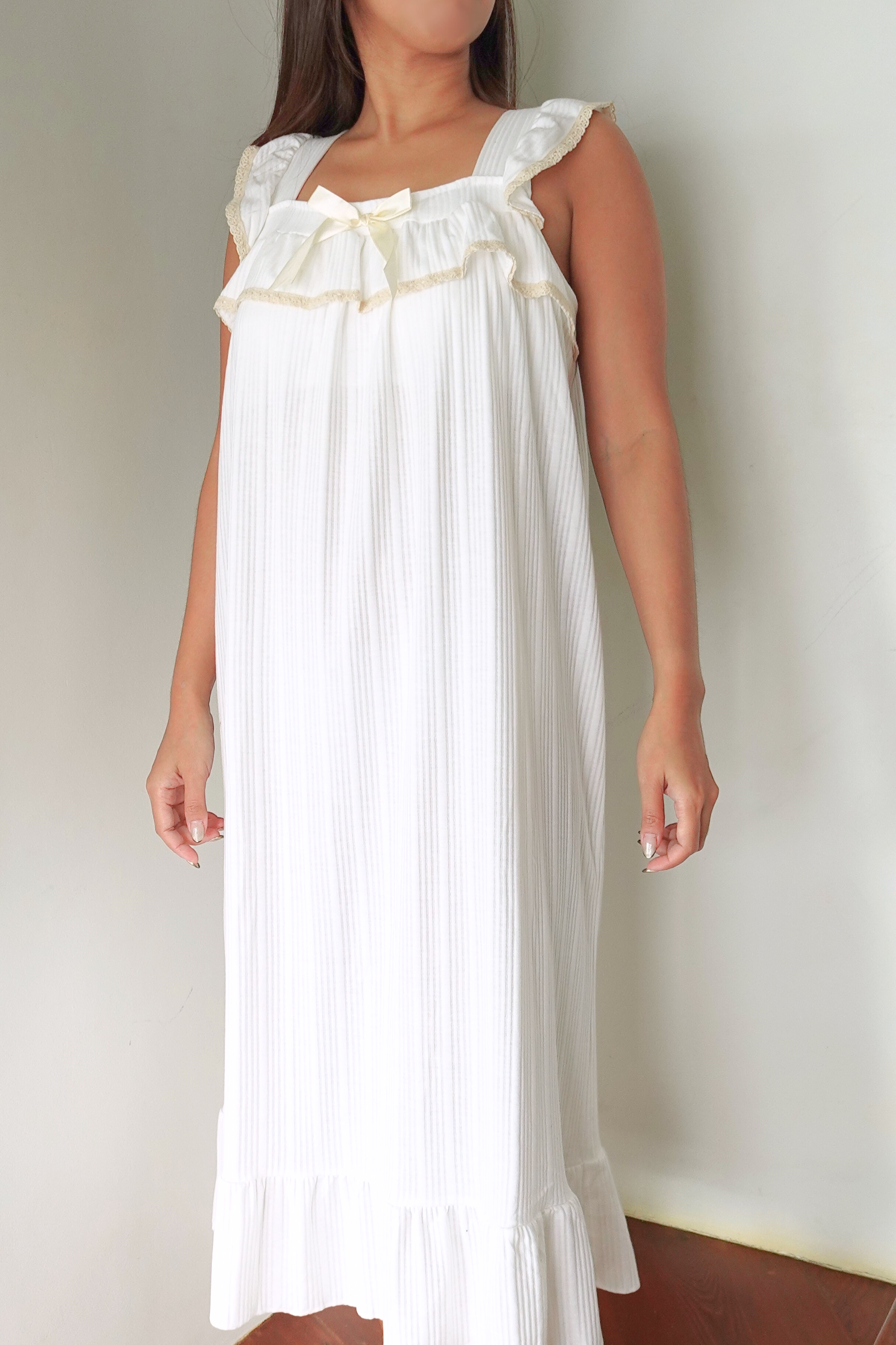 Neptune in Cloud White (Longer) | Sleepwear Dress with Built-in Bra Pads
