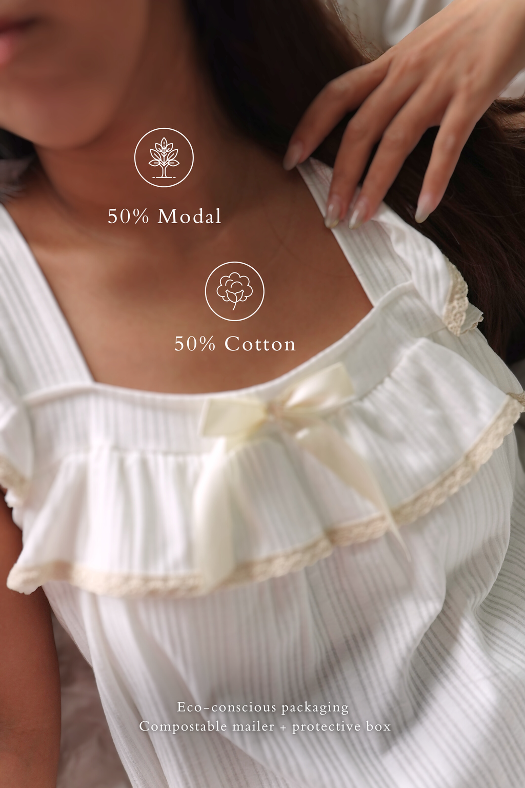 Neptune in Cloud White (Longer) | Sleepwear Dress with Built-in Bra Pads