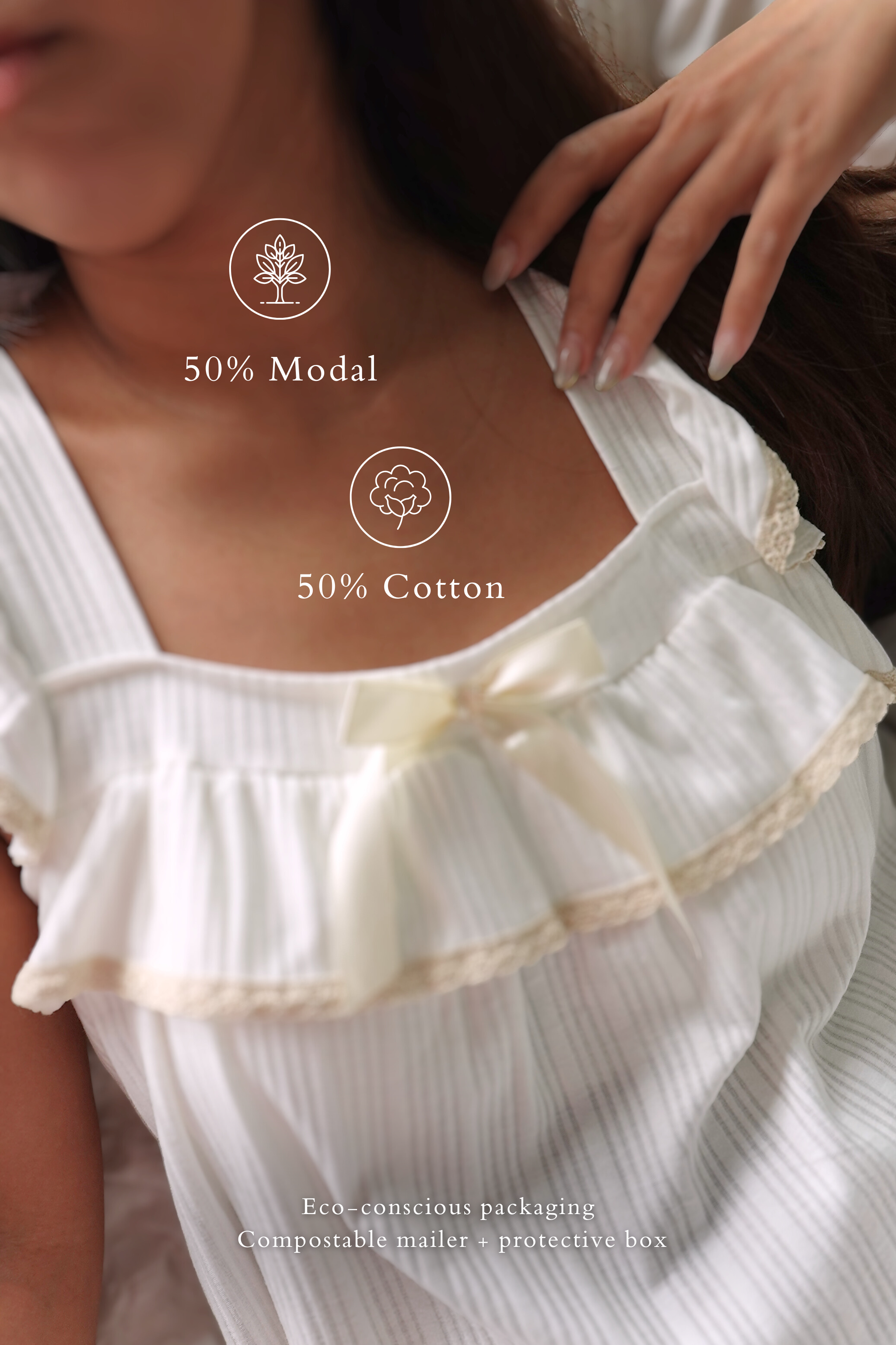 Neptune in Cloud White (Longer) | Sleepwear Dress with Built-in Bra Pads