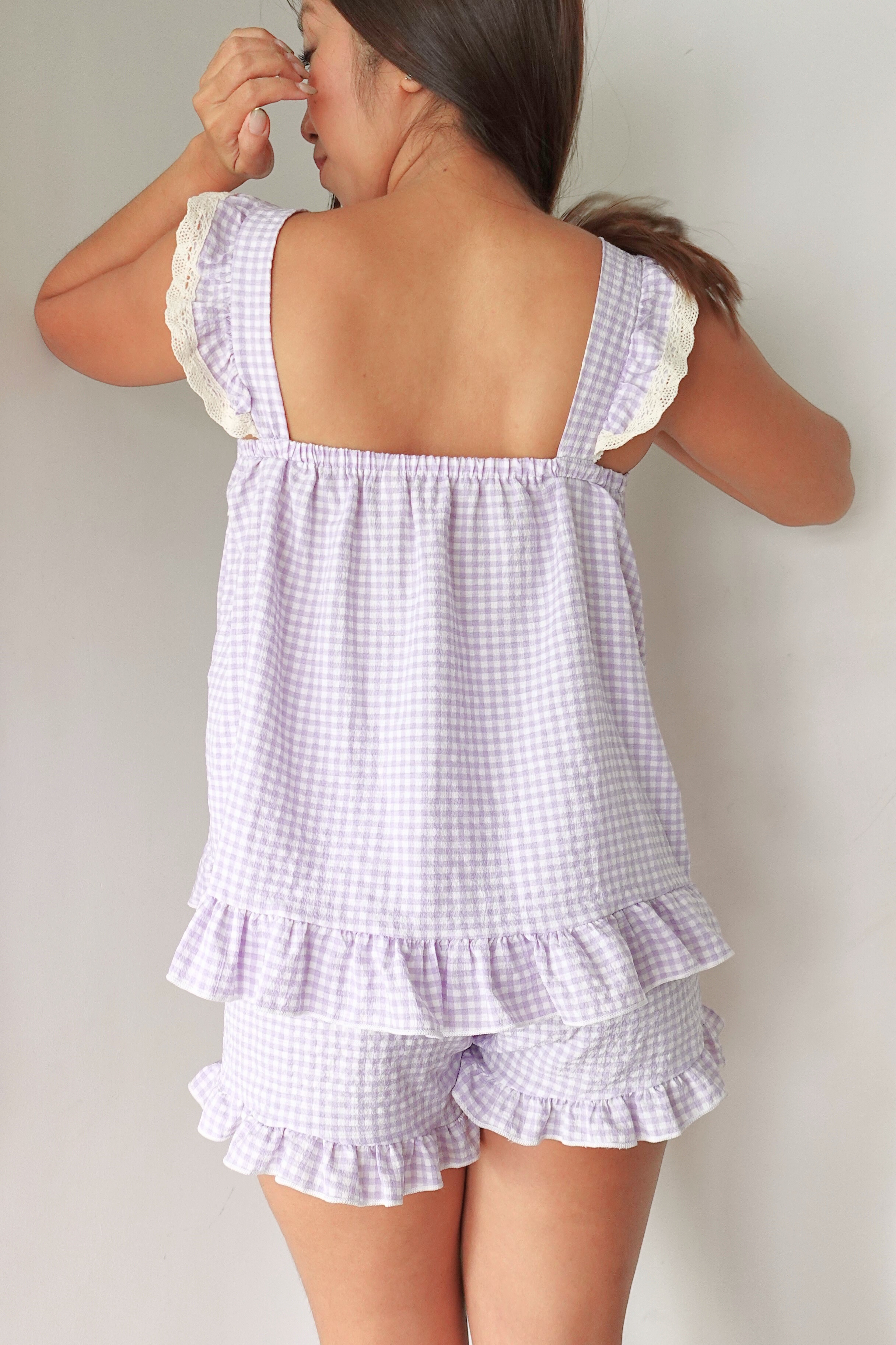 Saturn in Lilac | Sleepwear Top and Shorts Set with Built-in Bra Pads
